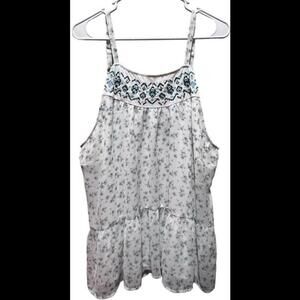 Torrid Baby Doll Top Ditsy Floral Blue & White Crinkle Chiffon Beaded Size 2‎